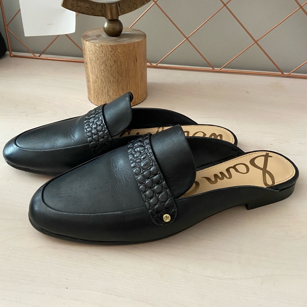 Sam Edelman Black Leather Perri Mule slides shoes